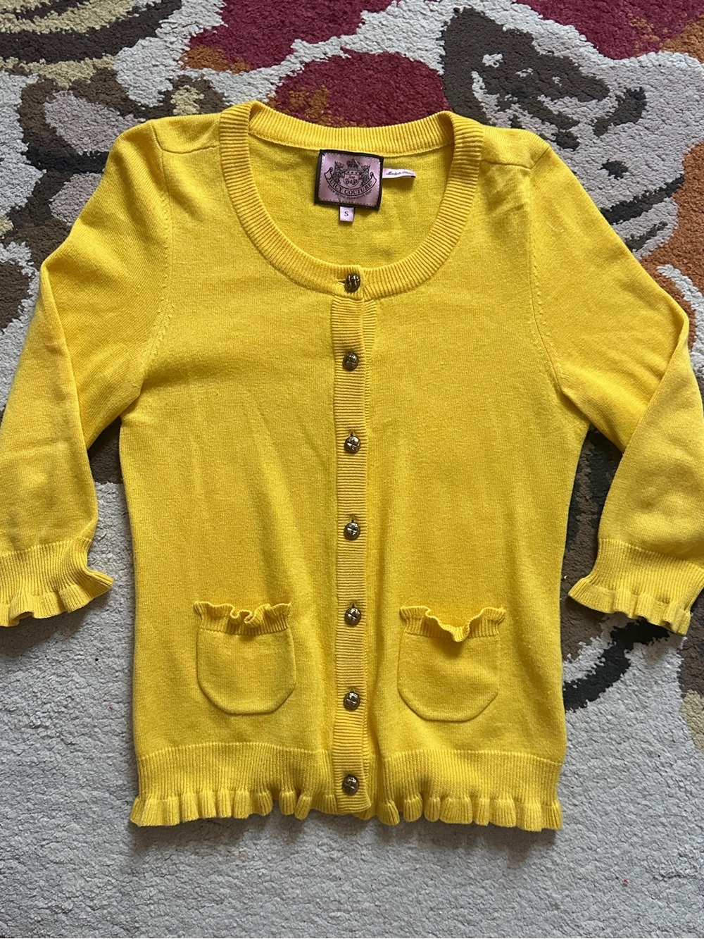 Juicy Couture Yellow Ruffle Button Cardigan | Size Small